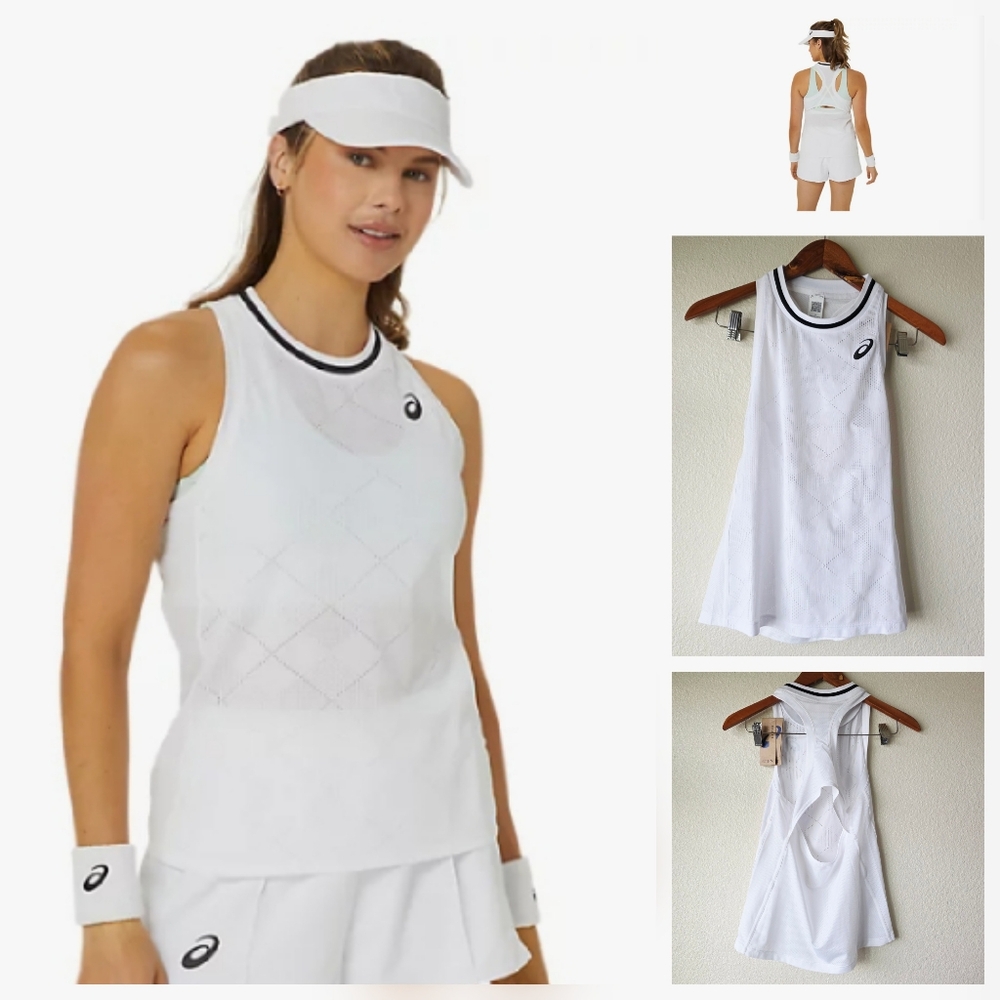 NWT ASICS Tennis Match Actibreeze Womens Tank Top Sun SMALL In Brilliant White